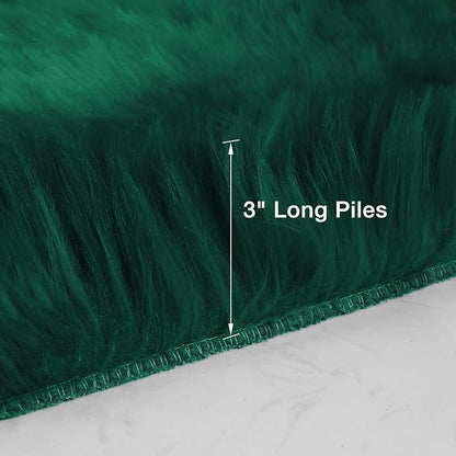 Emerald Green Faux Sheepskin Throw Rug 2x3 ft, Fluffy Fur Seat Chair Covers | - Image 2