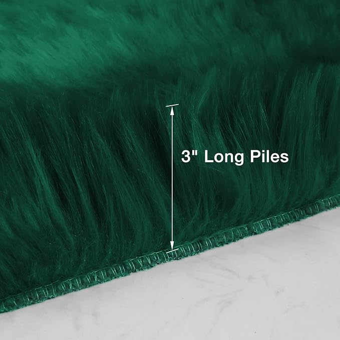 Emerald Green Faux Fur Sheepskin Round Rug 4x4 ft, Fluffy Shag Circle Rug | - Image 2