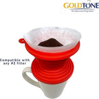 GOLDTONE Collapsible Silicone Portable Reusable Coffee Dripper w/Carry Clip & Scoop (Collapsible Pour Over, Frameless Filter & Scoop)