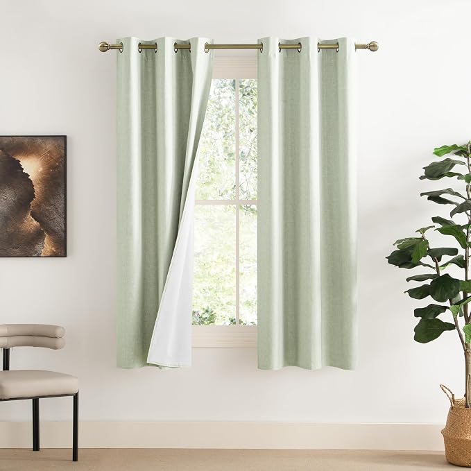 NICETOWN Sage Green 100% Blackout Linen Texture Curtains 70 inches Long 2 Panels by NICETOWN