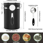 Coffee Canister with Window, 22OZ Airtight 304 Stainless Steel Food Storage Container, Home Kitchen Sugar Organizers Jar with Scoop for Beans, Rice,Tea, Flour, Cereal, Black
