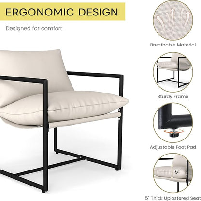 Kromax Sling Accent Chair, Cozy Living Room Chairs, Square Metal Frame - Image 3
