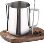 Milk Frother Pitcher 20 OZ，Espresso Milk Frothing Pitcher, Milk Steamer Cup Steaming Pitcher, Stainless Steel Coffee Froth Cup with Latte Art Pen for Coffee Cappuccino (Silver)