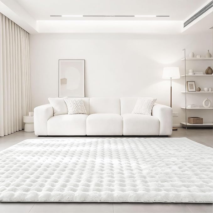 White Rabbit Plush Rug 6'x9', Fluffy Faux Fur Shaggy Area Rug - Image 3
