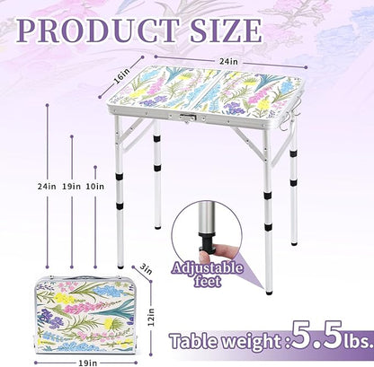 Yriuat Folding Camping Table 2ft Portable Pinic Table Adjustable Height Small - Image 3