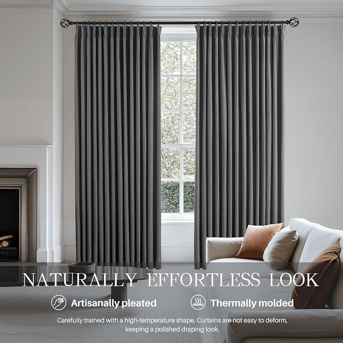 Pinch Pleated Linen Curtains 100% Blackout 63 Inches Long - Image 4