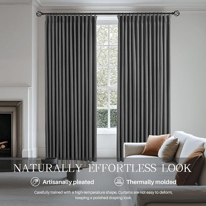 Pinch Pleated Linen Curtains 100% Blackout 63 Inches Long - Image 4