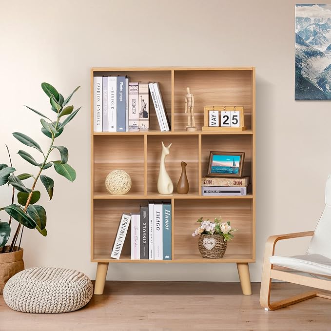 LEYAOYAO Wooden 5 Cube Bookshelf, Natural 3 Tier Book Shelf - Image 7