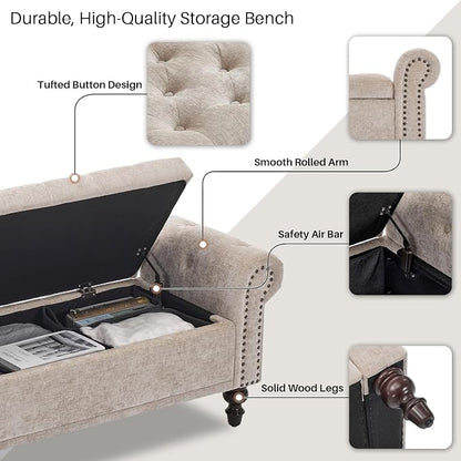SOFTHION Storage Bench for Bedroom, Upholstered Chenille Storage Ottoman - Image 4