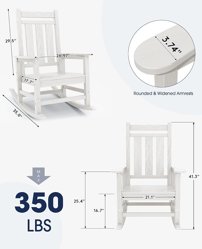 KINGYES Oversized Outdoor Rocking Chair Set of 2, All-Weather Patio Rocking - Image 3
