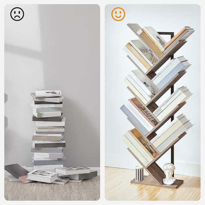 HOOBRO Tree Bookshelf, 9-Tier Bookcase Wooden Shelves, Floor Standing Storage - Image 5