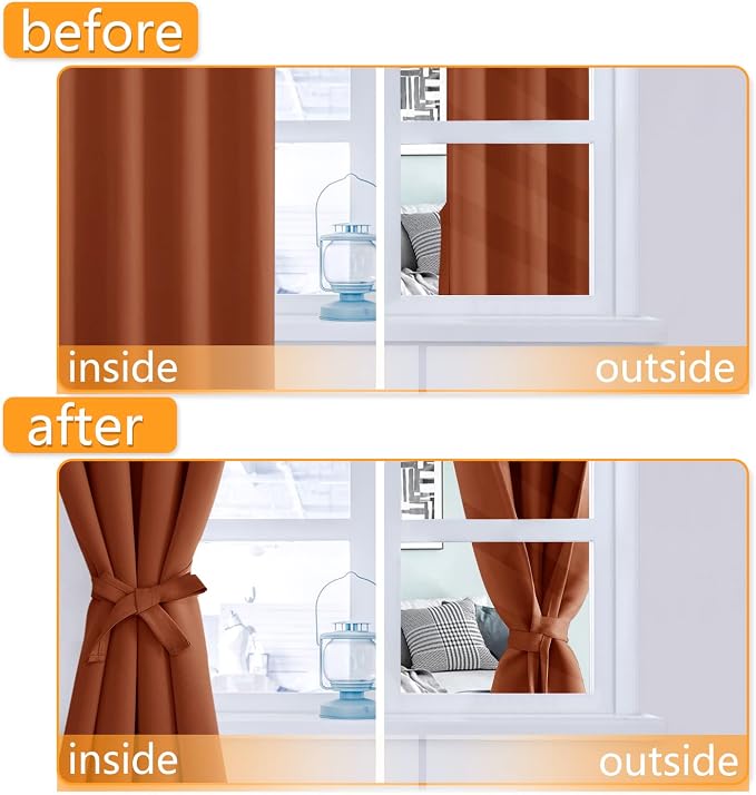 Fall Blackout Curtains for Bedroom 38 x 72 Inch Burnt Ochre 2 Panel | Thermal - Image 4
