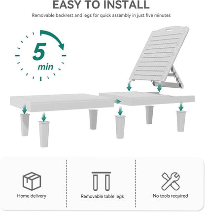 YITAHOME Outdoor Chaise Lounge Chair, Plastic Pool Chaise Lounge - Image 7
