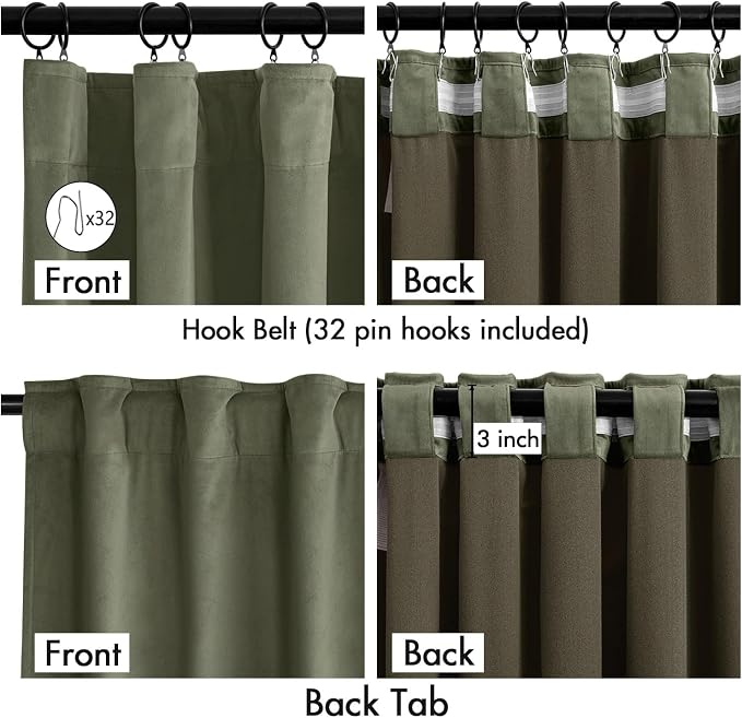 MIULEE Velvet Curtains 50W x 108L 2 Panels Sage Green Blackout Curtains | - Image 3
