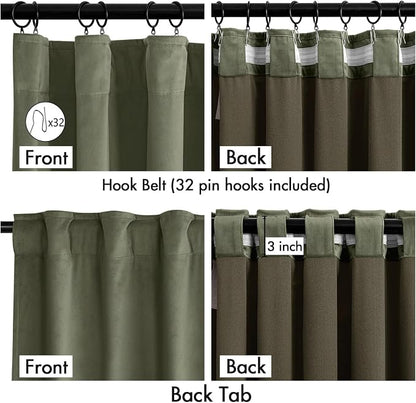 MIULEE Velvet Curtains 50W x 96L 2 Panels Sage Green Blackout Curtains | Luxury - Image 3