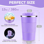 Volhoply 13 oz Stainless Steel Insulated Travel Coffee Mug with Fip Lid Bulk 8 Pack,Reusable Double Wall Vacuum Metal Coffee Cup,Portable Leak Proof Thermal Tumbler for Hot & Cold Drinks(Purple,8)