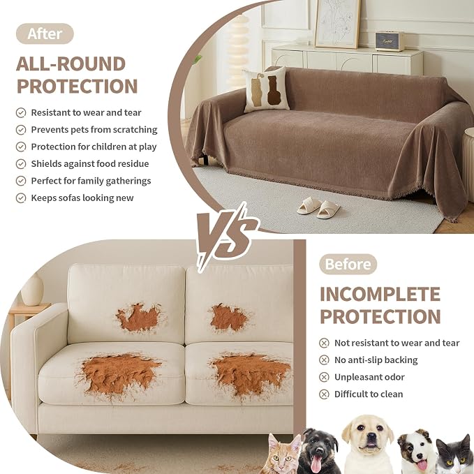 Couch Cover for Dogs, Boho Sofa Covers for 2 Cushion Couch, Chenille Sofa - Image 3