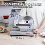 TOOGOOD 7.5" Electric Meat Slicer, Food Slicer Machine with Stainless Steel Blade, Adjustable Thickness for Home Use, Easy to Clean, Cuts Meat, Ham,Hard Cheese and Deli (Sliver)