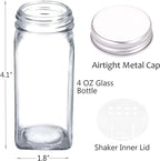 SWOMMOLY 42 Glass Spice Jars with 703 Spice Labels, Chalk Marker and Funnel Complete Set. 42 Square Glass Jars 4oz, Airtight Cap, Pour/sift Shaker Lid