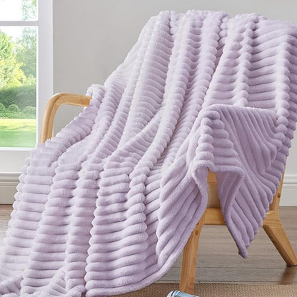 BEDELITE Striped Fleece Throw Blanket, Lavender Fog, Soft Cozy, Lightweight Warm by BEDELITE