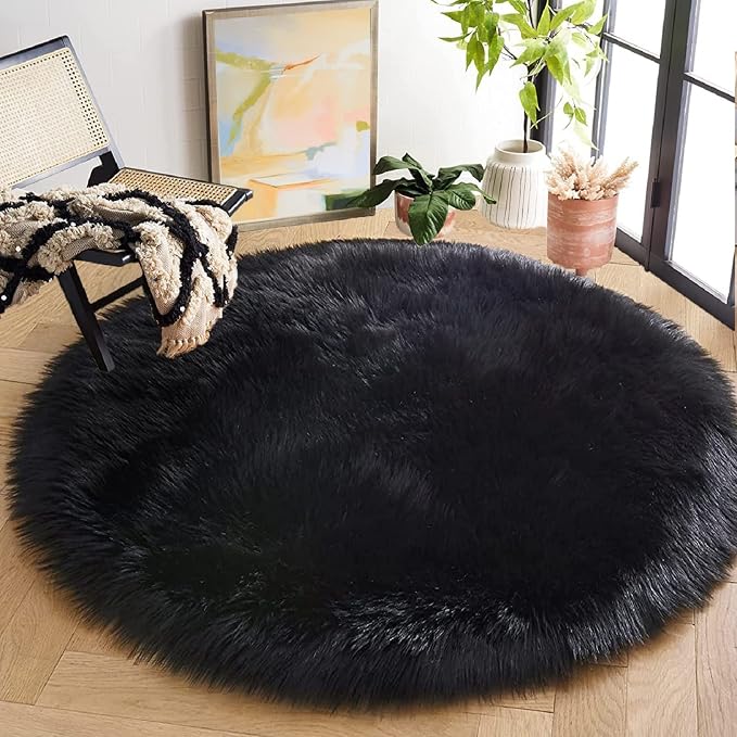 ORINOVA Washable Faux Fluffy Fur Round Area 6.6ft Rugs - Image 6