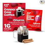 Copper Cow Premium Pour Over Single-Serve Vietnamese Coffee | Churro | Dark Roast | Flavored with Real Cinnamon | Includes 16 Coffees