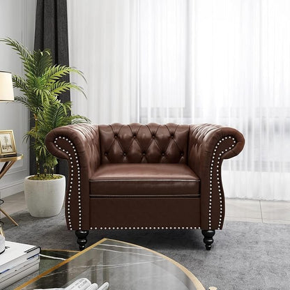Mid-Century Sofa Chair, Faux Leather Accent Chair - Image 3