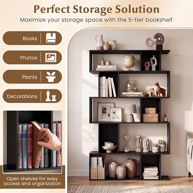 Giantex 5-Tier Bookshelf, 10-Cube Geometric Book Case - Image 4