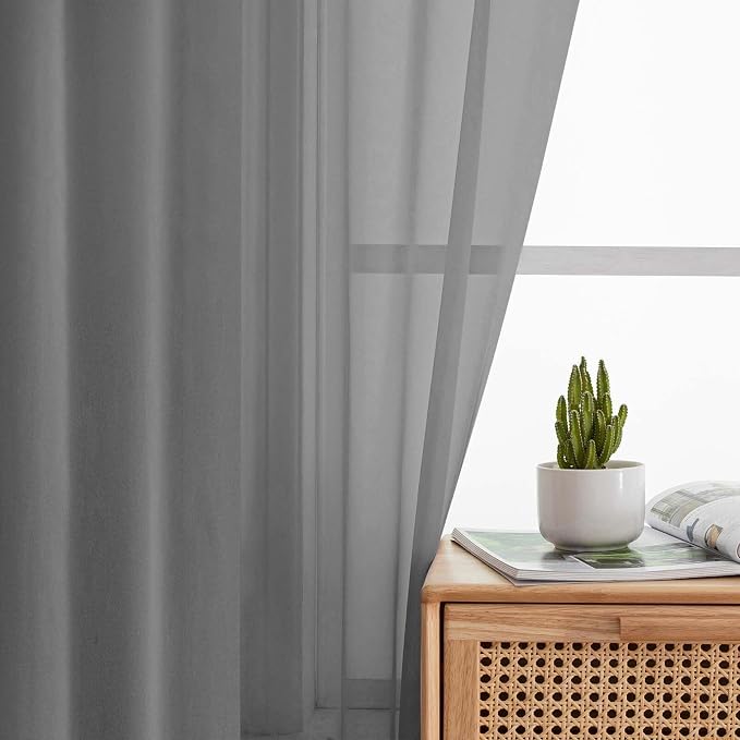 Grey Sheer Curtains 84 Inches Long 2 Panels, Soft Airy Light Filtering Curtains - Image 3