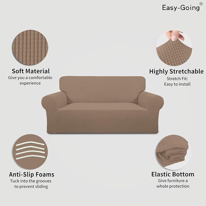 Easy-Going Stretch Oversized Loveseat Couch Covers Washable Camel | 1-Piece - Image 3
