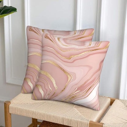 Pink and Gold Marble Throw Pillow Covers 18x18 Inch Set of 2, Abstract Art - Image 2