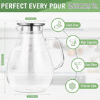 SUSTEAS 2.2 Liter 75oz Glass Pitcher, Water Pitcher with Lid And Wide Handle, Easy Clean Juice Jug for Fridge, Beverage Carafe for Cold/Hot Water, Iced Tea, 1 Long-Handled Brush Included