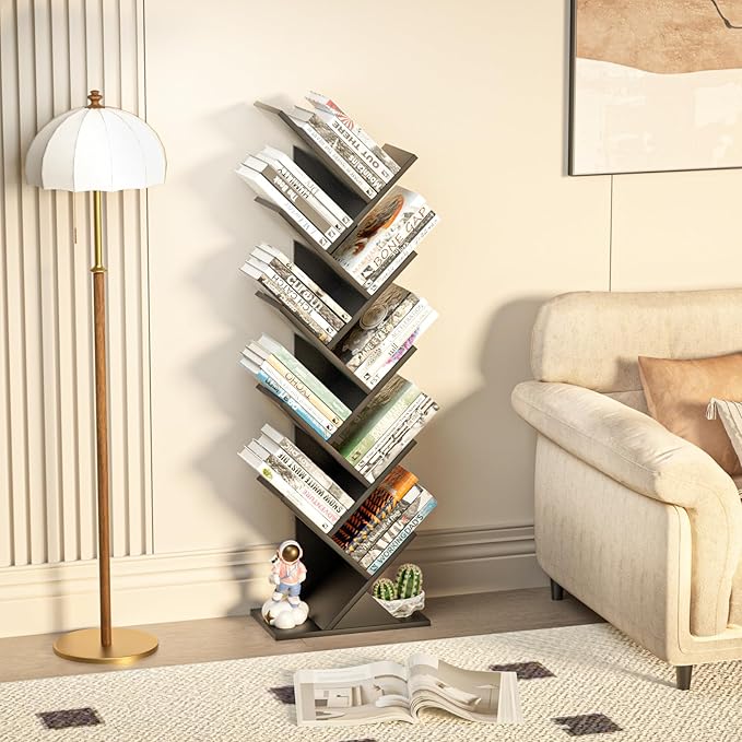 SHEEPAM 10 Tier Tree Book Shelf, Floor Standing Wood Bookshelf - Image 5