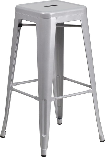 Flash Furniture Commercial Grade 30" High Backless Silver Metal Indoor-Outdoor by FlashFurniture