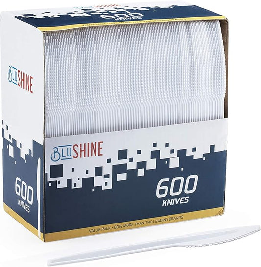 [600 Pack] White Disposable Plastic Knives - Practical Cutlery for Parties, Lunches, Picnics, and Long Trips - Great for Meals, Desserts, or Appetizers