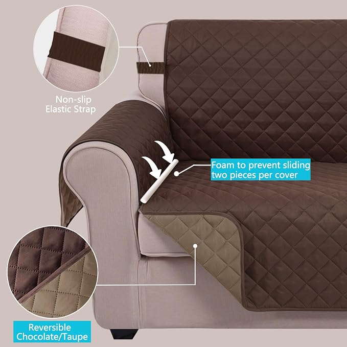 U-NICE HOME 4 Seater Sofa Cover 91''Large Couch Cover, Chocolate/Taupe | - Image 3