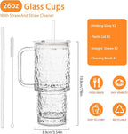 26oz Water Ripple Glass Tumbler with Handle & Lid, Reusable Iced Coffee Cups with Straws – Set of 2, Glass Cups for Smoothies, Juice, Coffee, Tea – Travel Mugs for Daily Use and To-Go