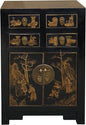 Vintage Oriental Distressed People Golden Graphic Black Side Table Cabinet by ORIENTLIVING