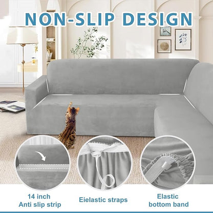 HDCAXKJ Corner Sectional Couch Covers Velvet Stretch L Shape Sofa Cover Soft - Image 4