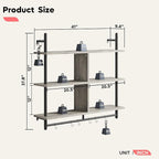 Bestier 41.5" Floating Pipe Shelving Kitchen Shelves Wall Mounted 3 Tier Ladder Shelf Hanging with Circular Tube Display Bookshelf Storage for Living Room Kitchen Balcony, Retro Grey