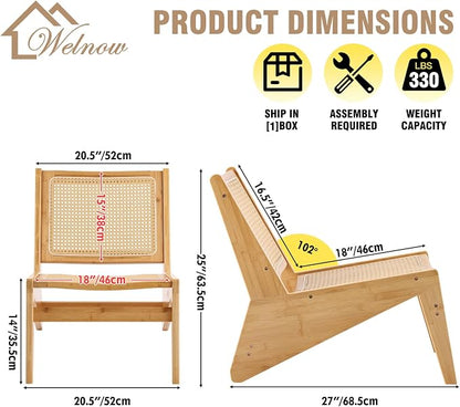 Welnow Mid Century Rattan Accent Chair, Bamboo Wood Lounge Chair - Image 2