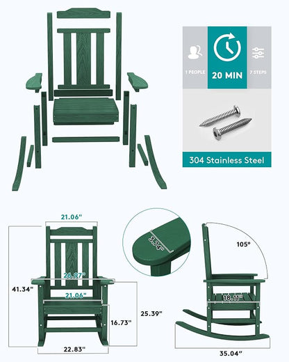 SERWALL HDPE Outdoor Rocking Chair Set of 4, Patio Rocking Chairs Set, Rocking - Image 3