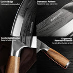 Cleaver Knife, Chinese Chef's slicing Knife, Razor sharp HC German Stainless Steel blade with lasered damascus pattern, pearwood Handle, Kitchen Gift