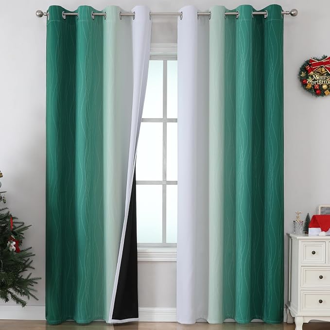 Green and Greyish White Blackout Curtains 52Wx84L 2 Panels | Ombre Curtains by ESTELARTEXTILER