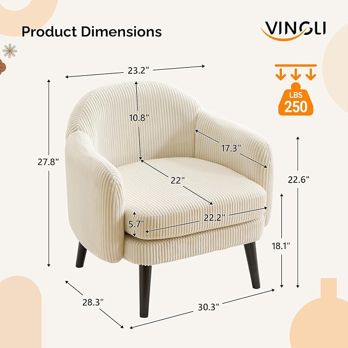 VINGLI 30.3" Wide Modern Barrel Accent Armchair - Image 2