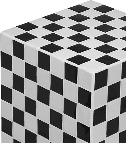 JONATHAN Y Callista 18-Inch Light Gray/Black Modern Ceramic Tiled Cube Side - Image 4