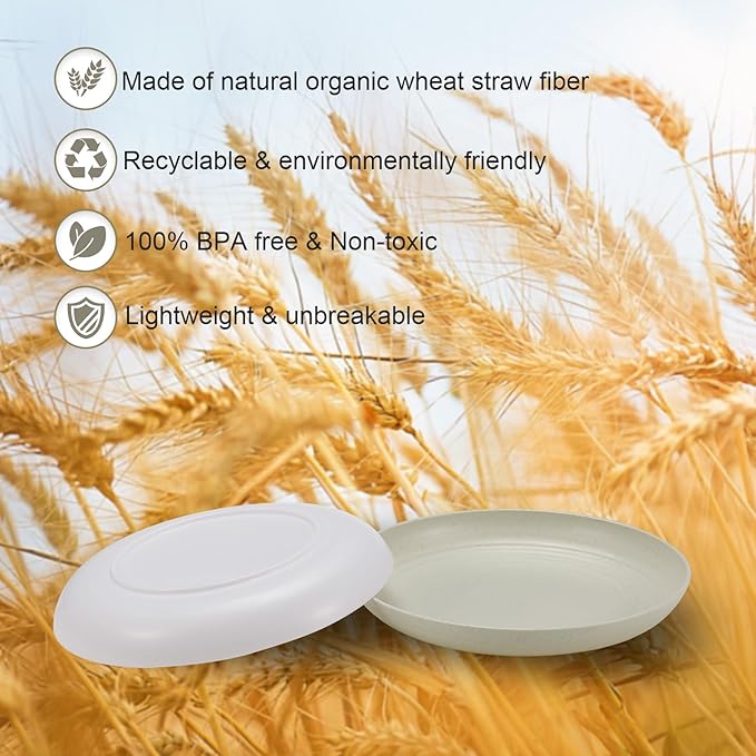 12 Pcs Unbreakable Deep Dinner Plates Set, 10 inch Reusable Plastic Wheat Straw Plates, Microwave and Dishwasher Safe Plate for Kitchen, Lightweight Plate for Dessert, BPA Free, 4 Colors