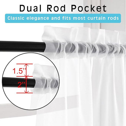 White Sheer Curtains 36 Inch Length Kitchen Tiers Short Voile Drapes Solid - Image 4