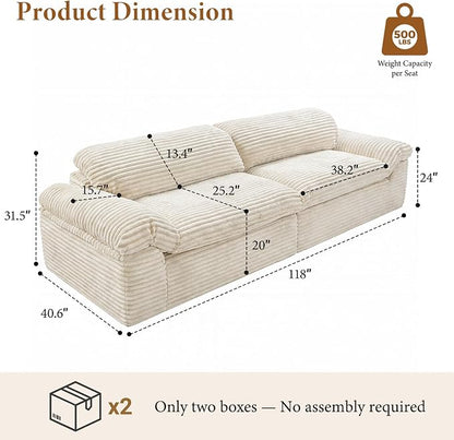 Vesgantti 118" Modular Sectional Couch, Comfy Corduroy Upholstered Cloud Couches - Image 2