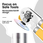 Beneno Can Opener Manual with Magnet, Hand Held Heavy Duty Can Opener with Durable Sharp Blade Smooth Edge, Big Effort-Saving Knob, Soft Grip Rubber Handle, Multifunctional Bottle Opener, Yellow